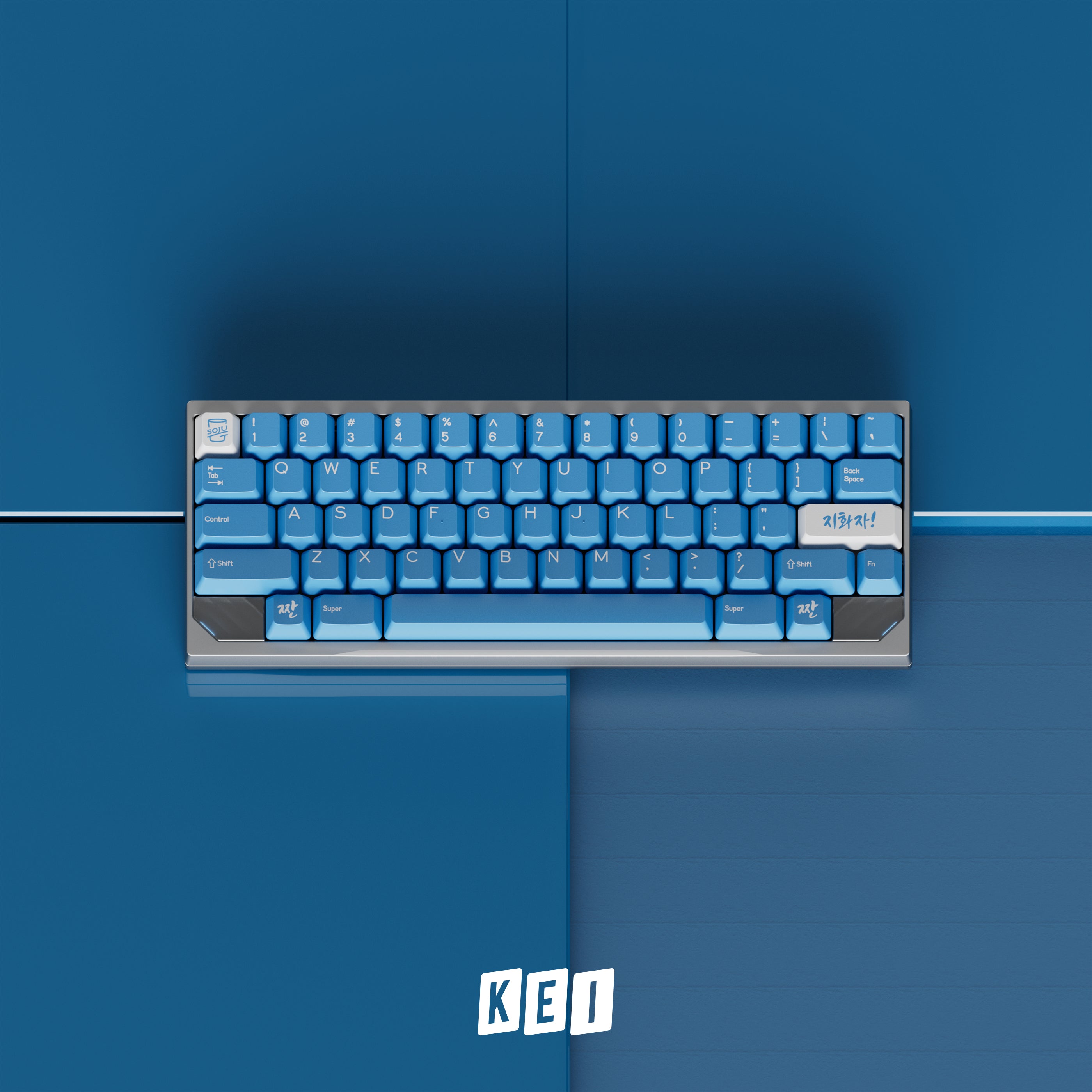 DCS Soju Blue keycaps on Float60 keyboard, alternate angle